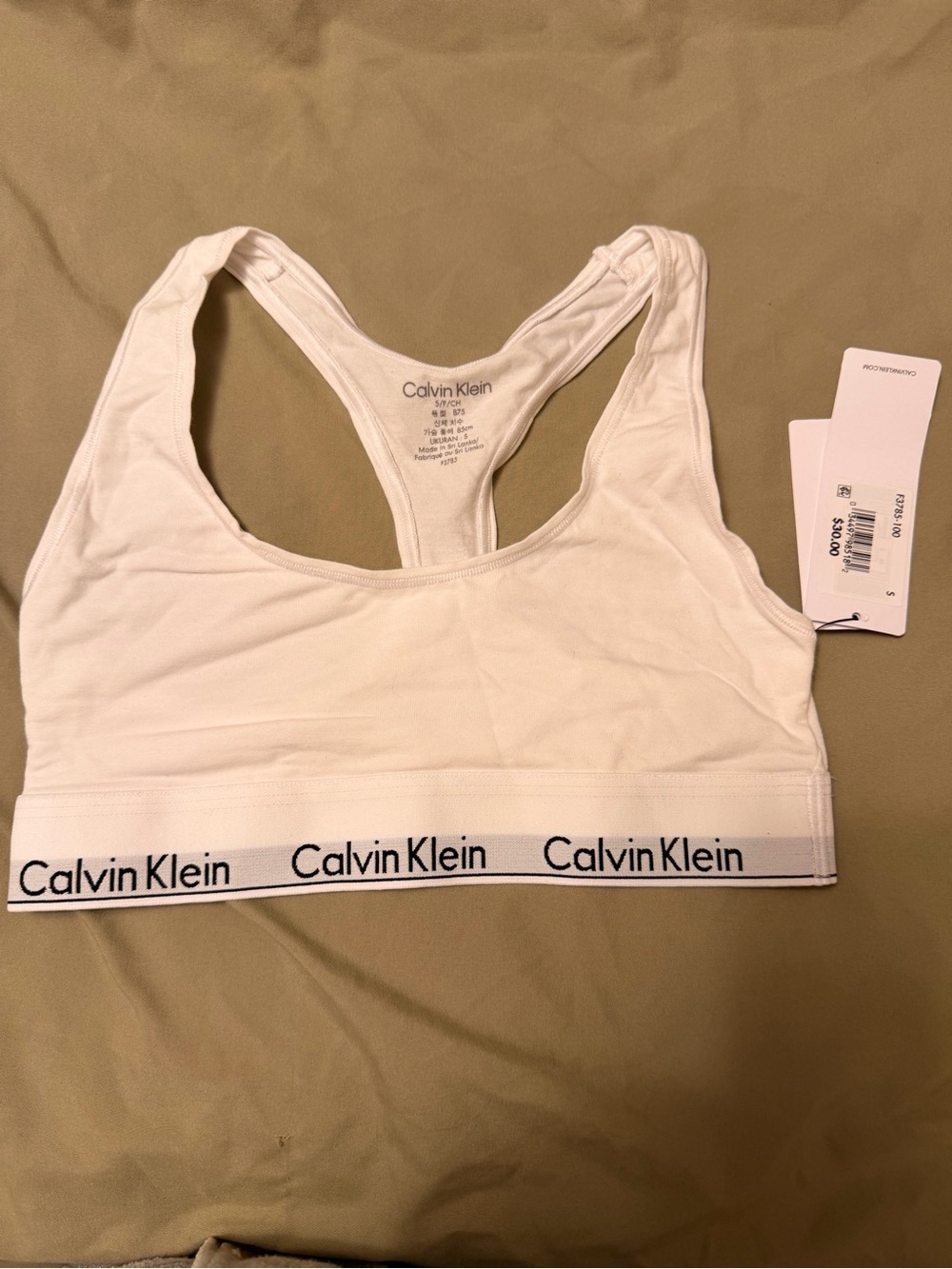 Calvin Klein White Racerback Logo Sports Bra Bralette White NWT New with Tags
